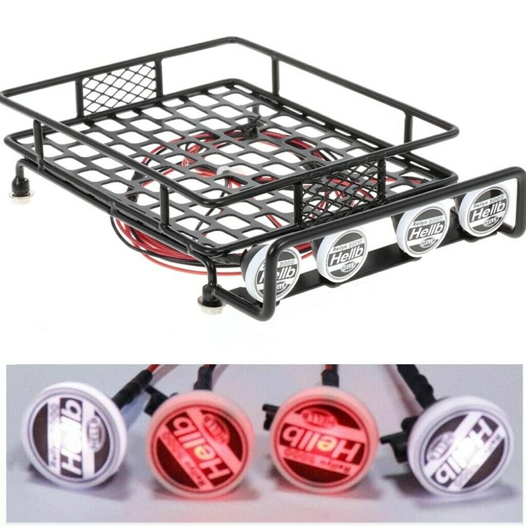 RC 1/10 Metal Roof Rack Luggage Carrier + Round LED Spotlights 170*110*40mm