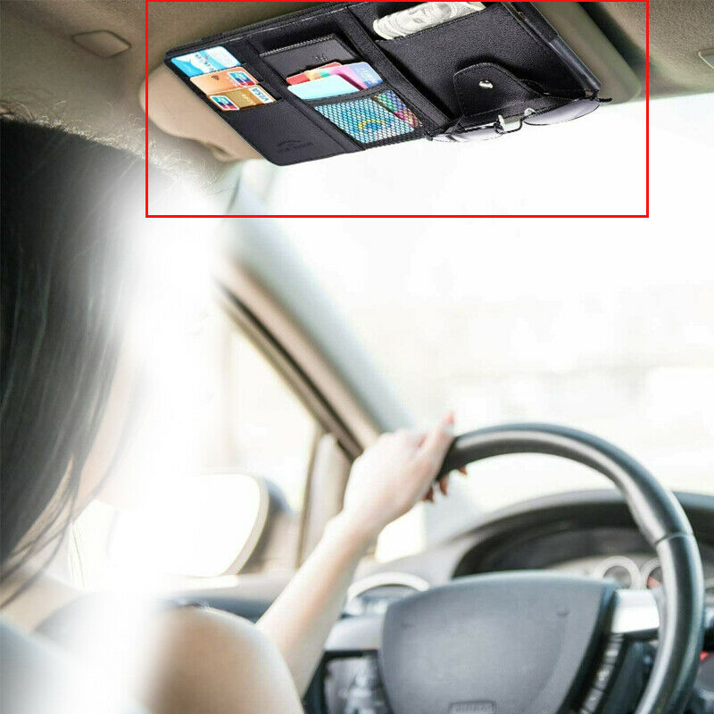 Leather Car Sun Visor Organizer Auto Interior Pocket Sunglass Card Holder Clip