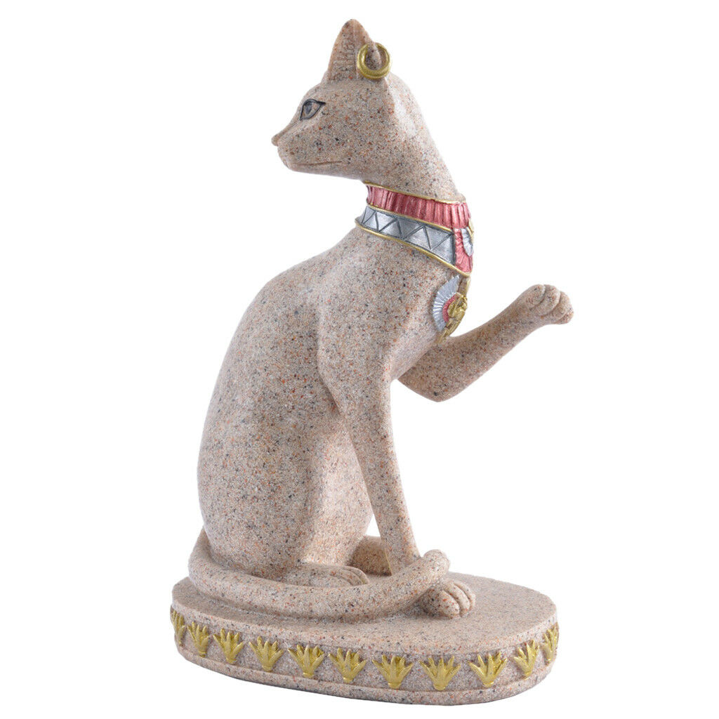 Cottage Sandstone Ancient Egyptian Mau Cat Statue Handmade Marble Sculpture
