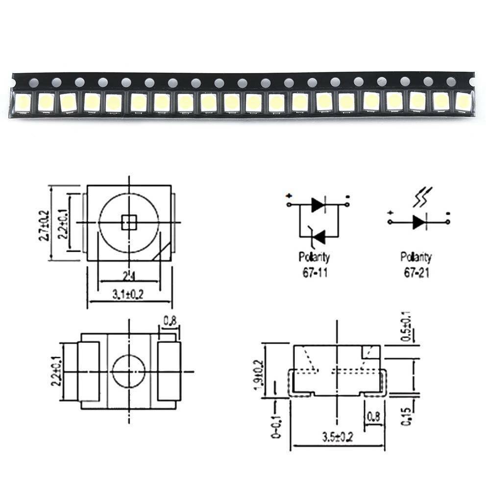 100PCS 3528 White Ultra Bright Light Diode 1210 SMD LED PLCC-2 20mA LED Light_US