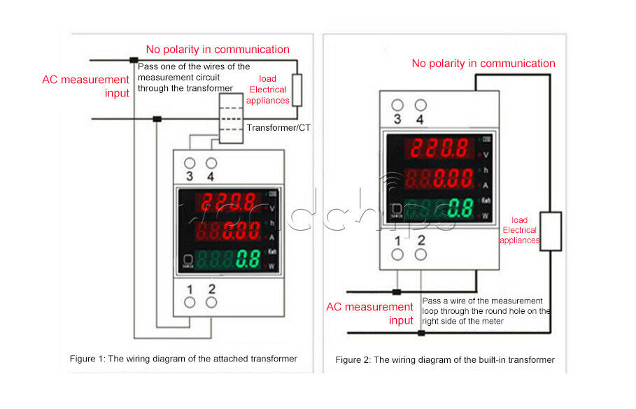 D52-2047 DIN Rail Type Digital  AC Voltmeter Ammeter Power Meter AC 80-300V 100A