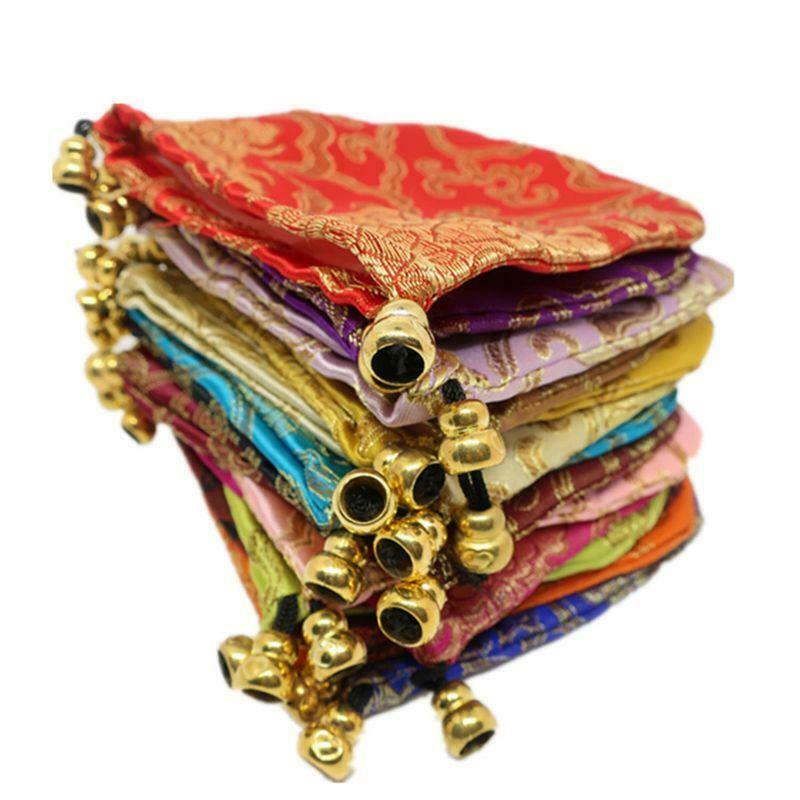 Chinese Silk Brocade Drawstring Jewelry Pouch Bag Value Set