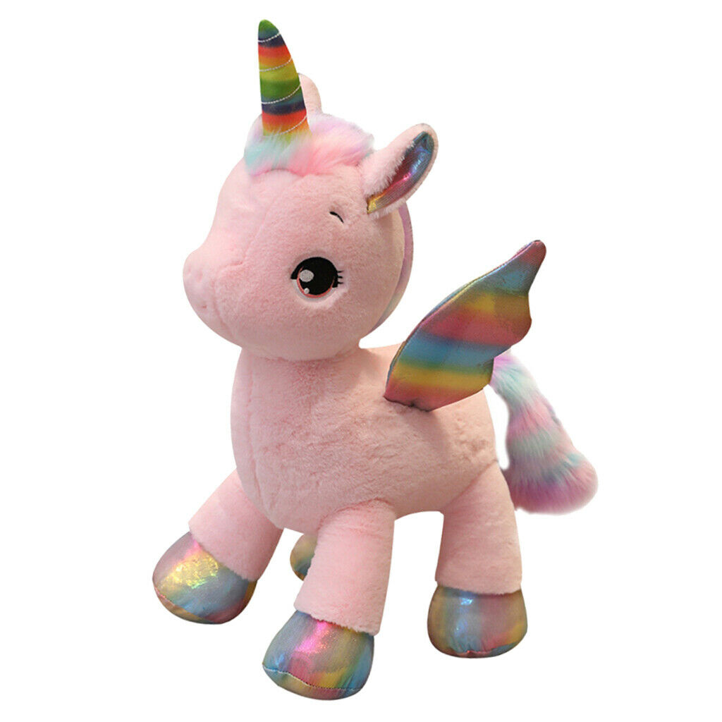 Rainbow Hair Tail Wings Soft Unicorn Plush For Baby Girls Gifts Pink