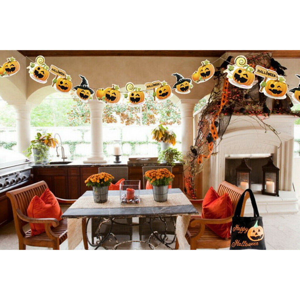 Funny Pumpkin Paper Bunting Banner Sign Horror Halloween Party Hanging Decor