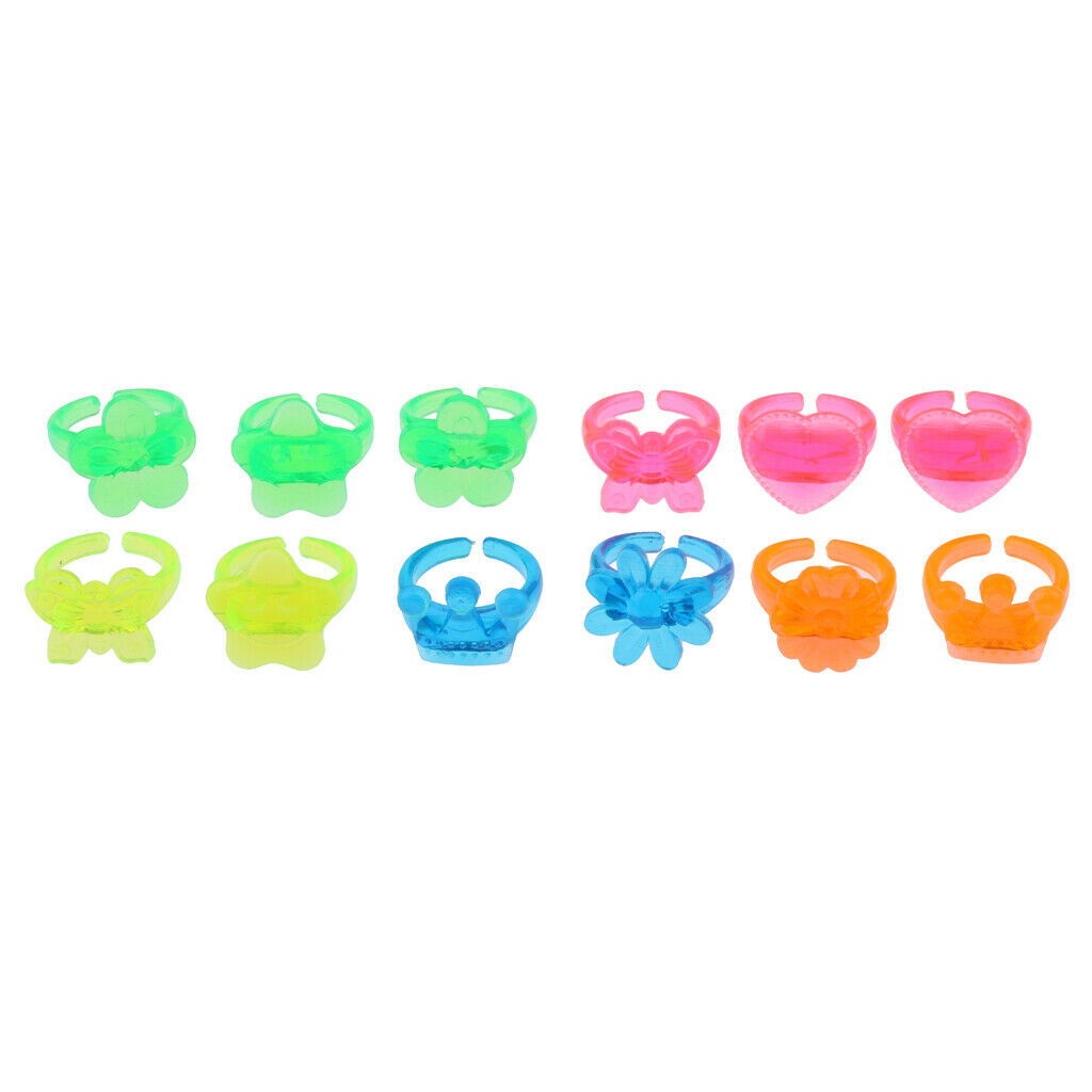 12 Pieces Mixed Color Kids Plastic Diamond Rings Jewelry for Kids