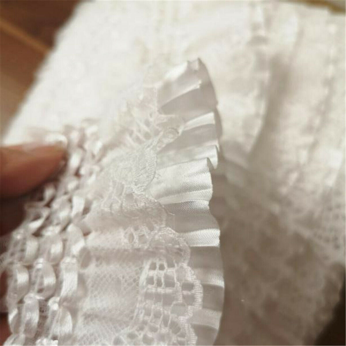50cm White Elastic Pleated Lace Trim Ribbon Fold Ruffled Accessory 2.75"Width