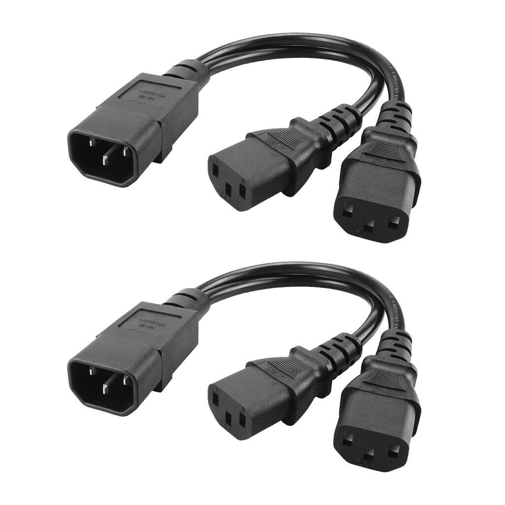 Black New 1-to-2 Y-Cable IEC320-C14 to 2C13 Cord Adapter PDU/UPS 350mm