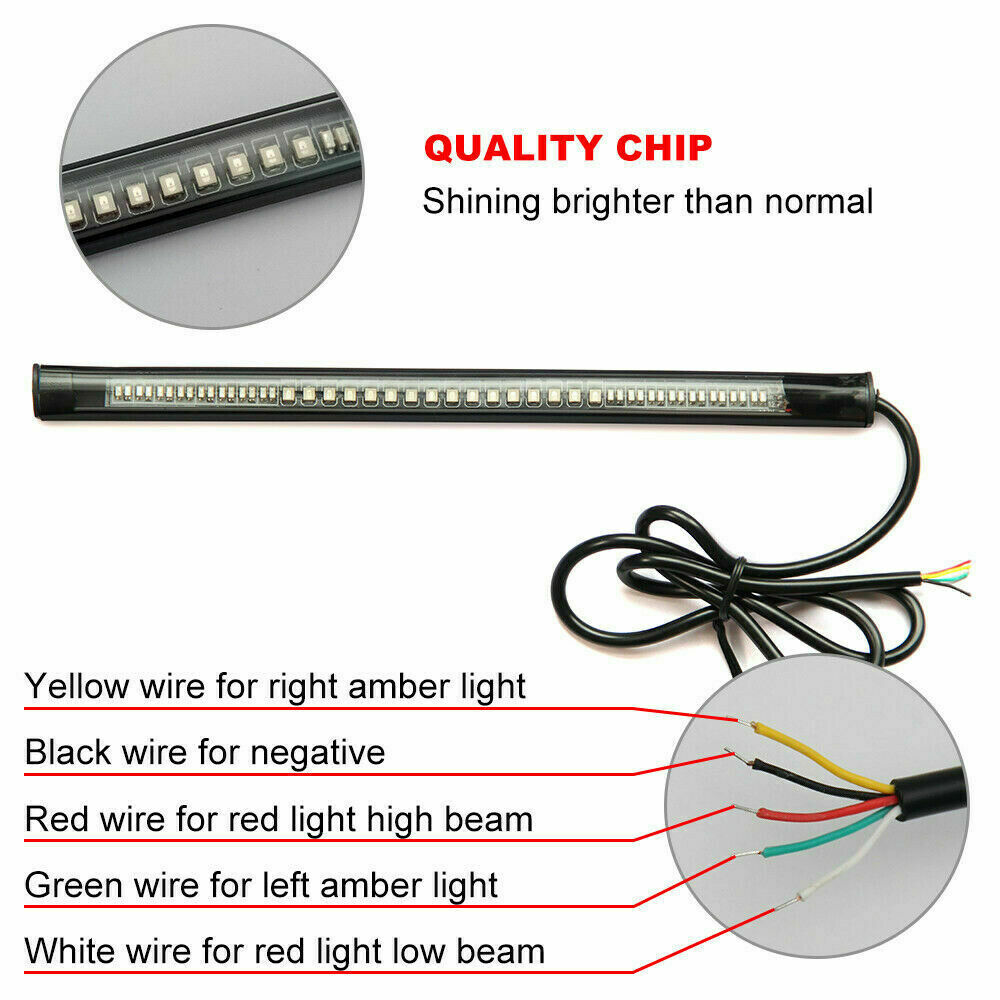 48 LED Motorcycle Flexible Turn Signal Amber Integrated 2 Strip Brake Tail Light