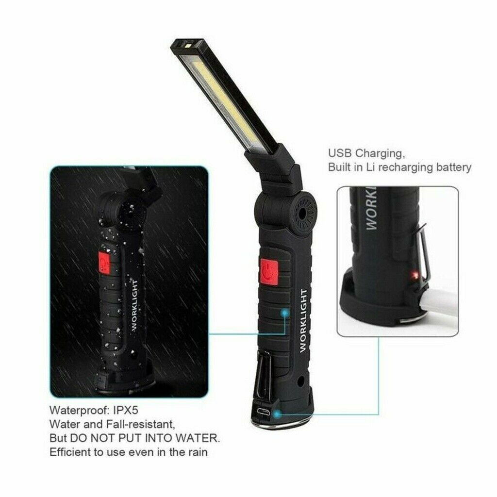 Rechargeable COB LED Work Light Lamp Flashlight Magnetic Foldable Inspect