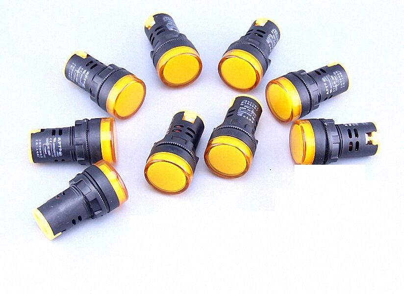 New 5pcs New 220V 22mm Yellow LED Indicator Pilot Signal Light Lamp [M1]