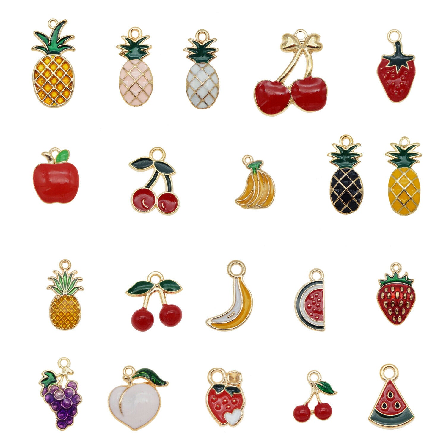 40pcs Assorted Mixed Enamel Alloy Fruit Series Pendant Charms DIY Accessories