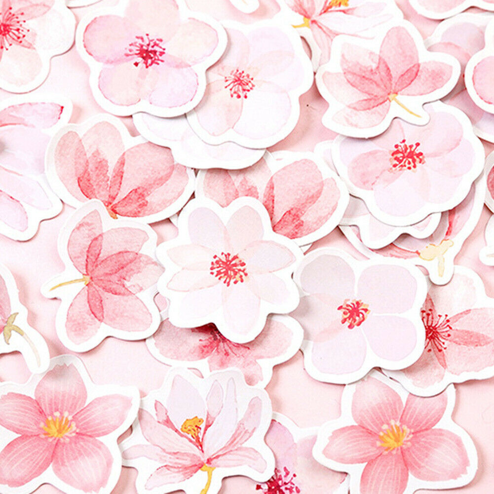 45Pcs Cherry Sakura Self Adhesive Scrapbook Stickers DIY Diary Album Decor Mysti