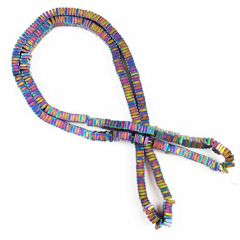 3x3x1mm Rainbow Frosted Hematite Square Loose Bead 15.5 inch 16g A-440TS