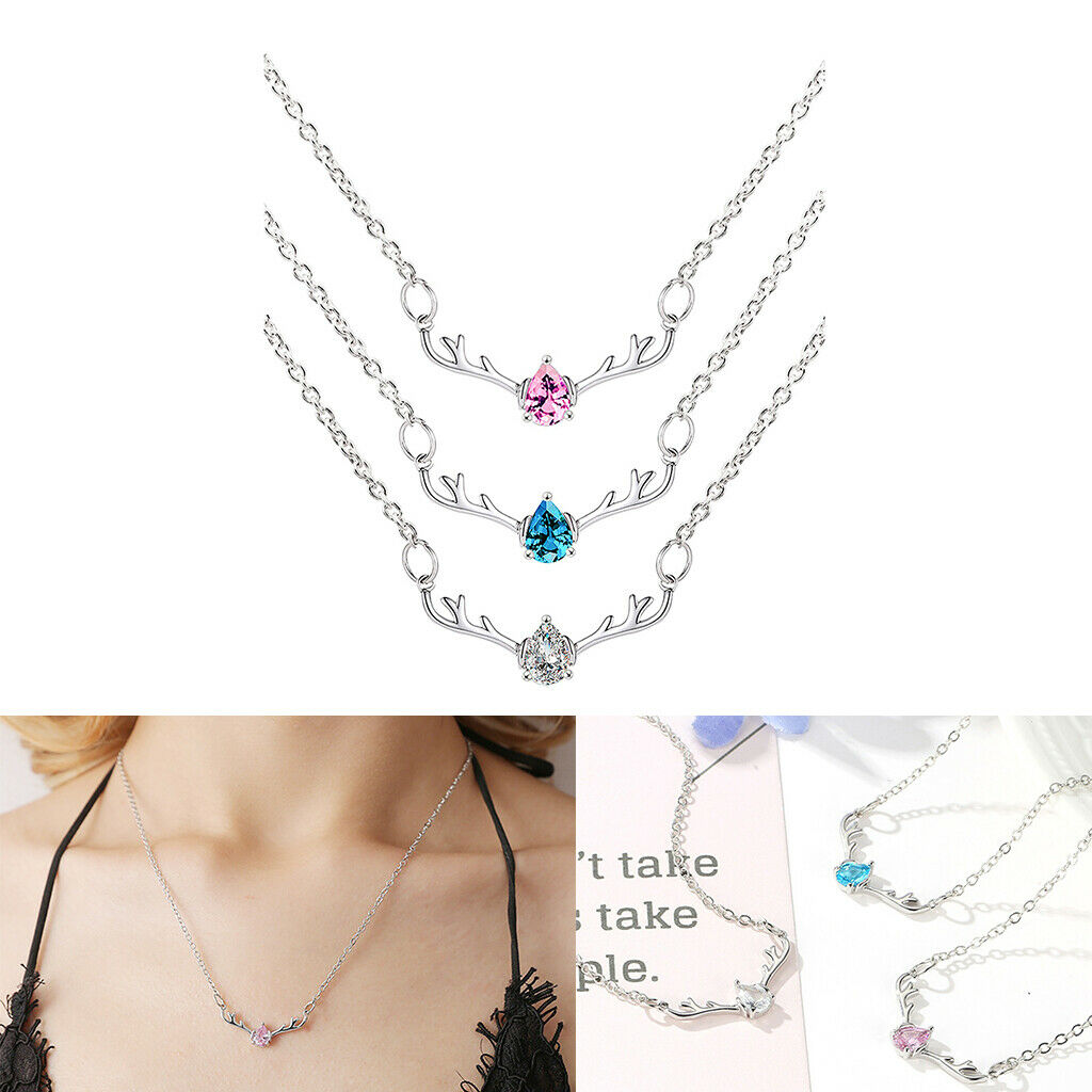 Christmas Themed Elk Deer Rhinestone Chain Necklace Lady Jewelry Pink