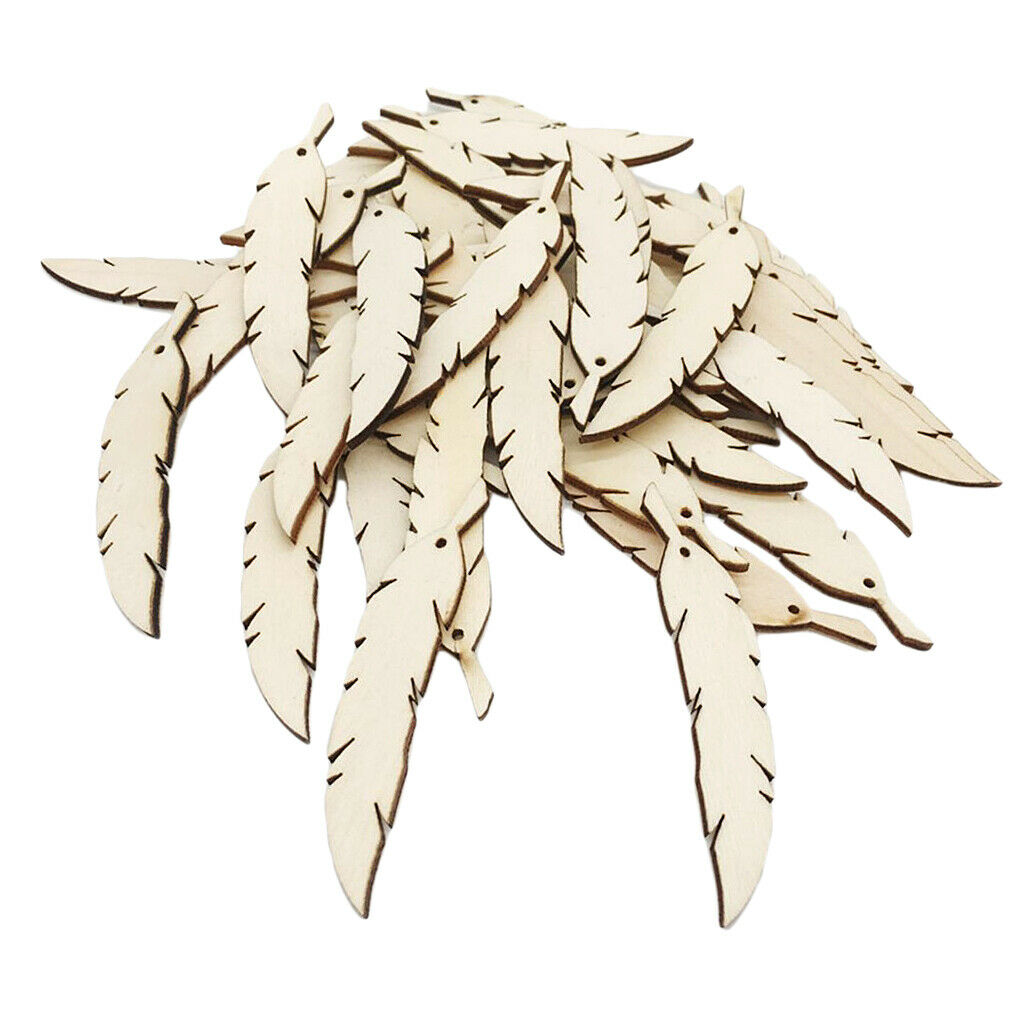 50pcs Unfinished Wood Feather Shape Wooden Pieces Scrapbook Embellishment