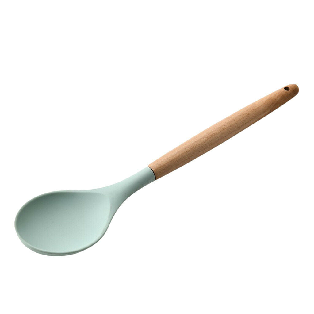 Spoon & Spatula Utensils Set Heat Resistant with Natural Wooden Handle