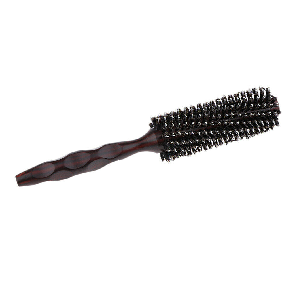 Round Anti-Static Wooden Barrel Hairbrush for Blow Drying Styling Curling L