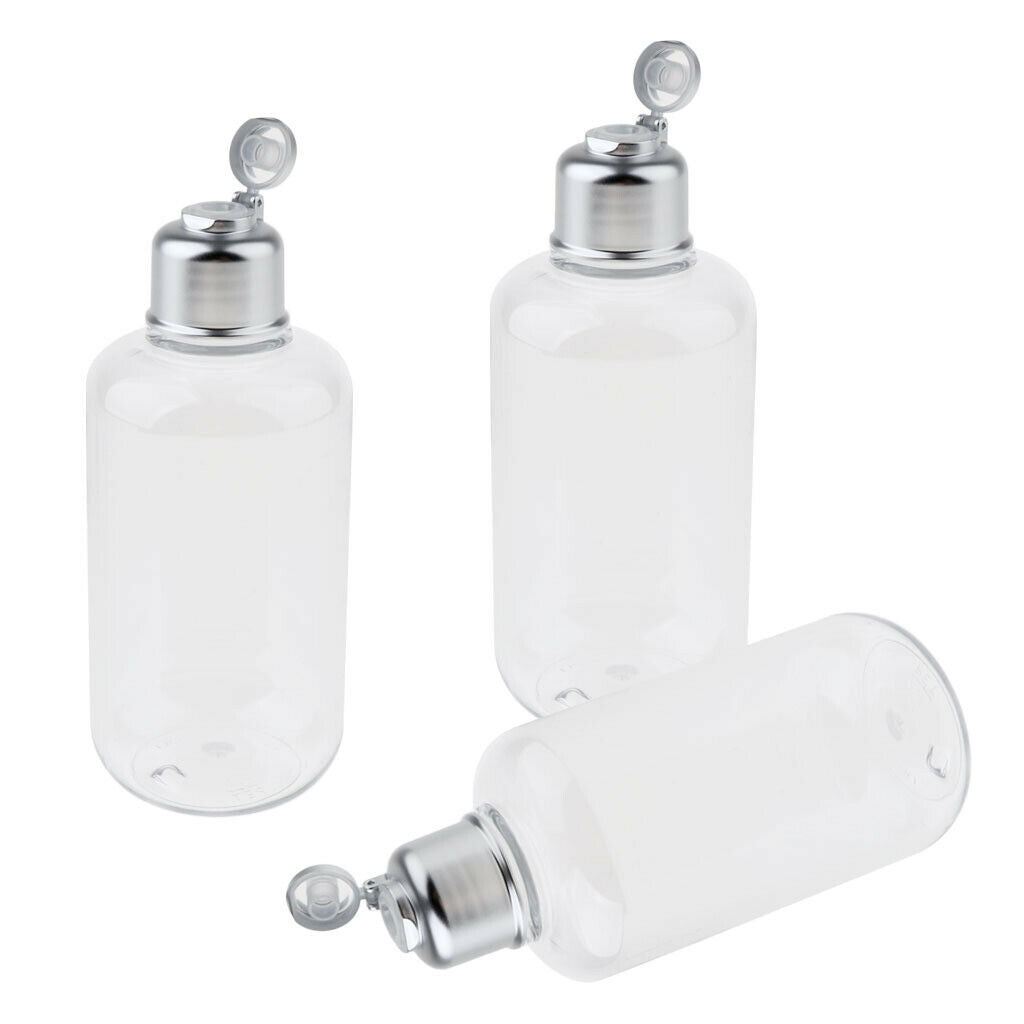 3pcs Empty PET Plastic Bottle with Flip Lid Refillable Container Clear 200ml