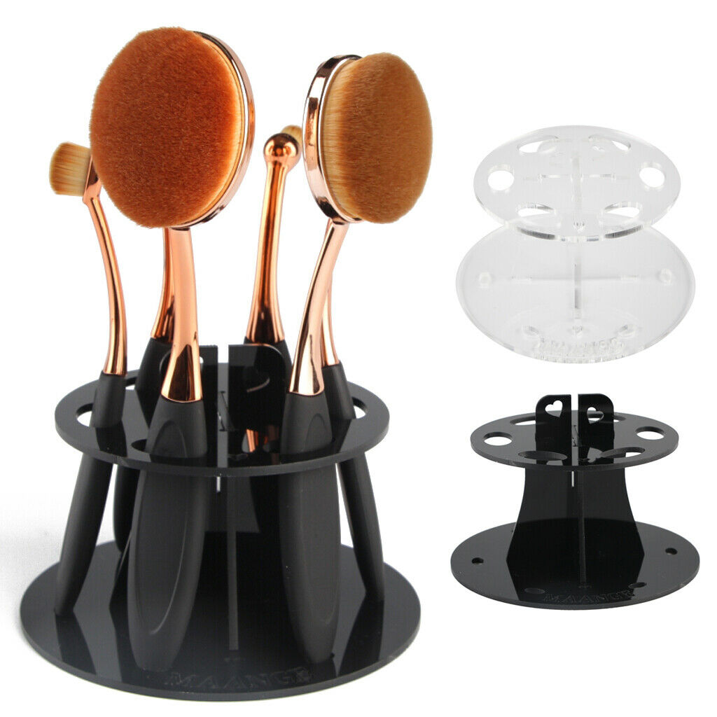 6 Slot Oval Makeup Brush Holder Dryer Rack Organizer Cosmetic Shelf Clear