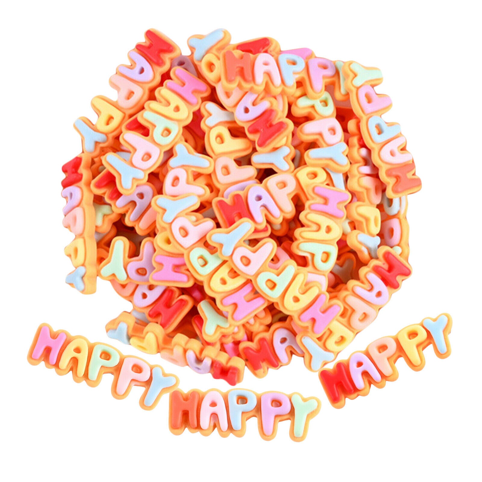 50x Happy Letter Flatback Charms Beads Embellishment Jewelry Making Decor
