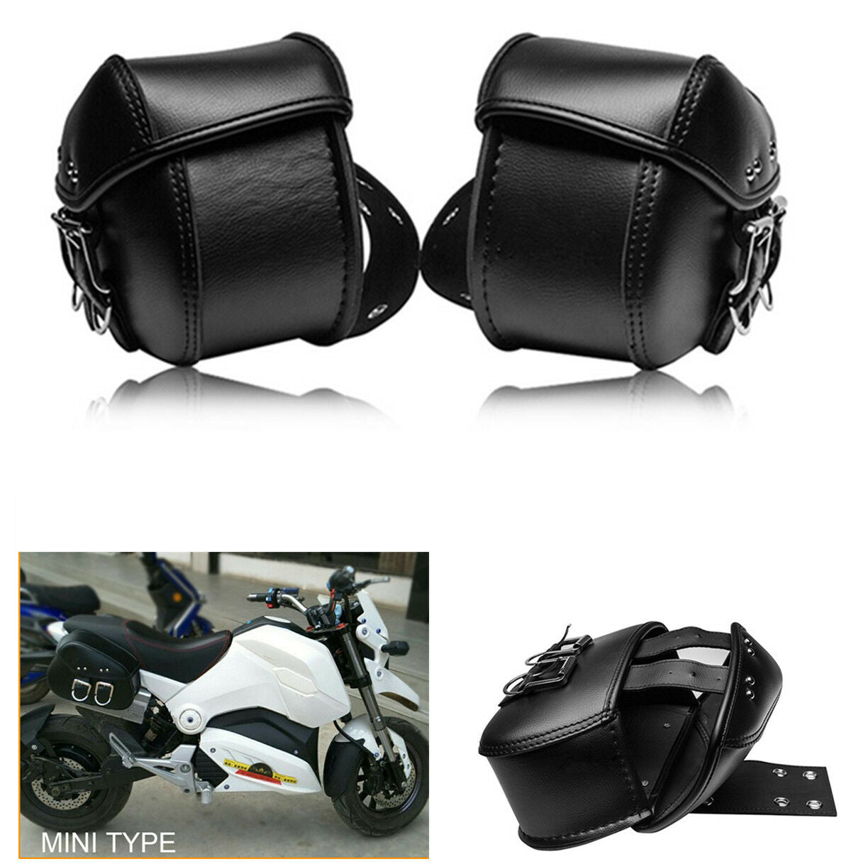 Pair Motorcycle Black Leather Leather Saddlebags Saddle Bags