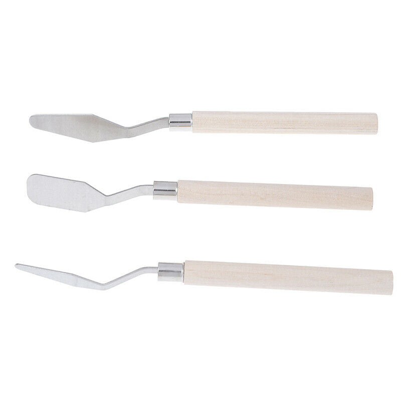 3Pcs wooden handel oil watercolor painting scraper oil palette knif ekJC.l8