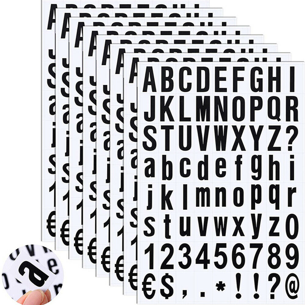 10 Sheets Number Letter Symbol Stickers Self-adhesive PVC Vinyl Signs Label DIY