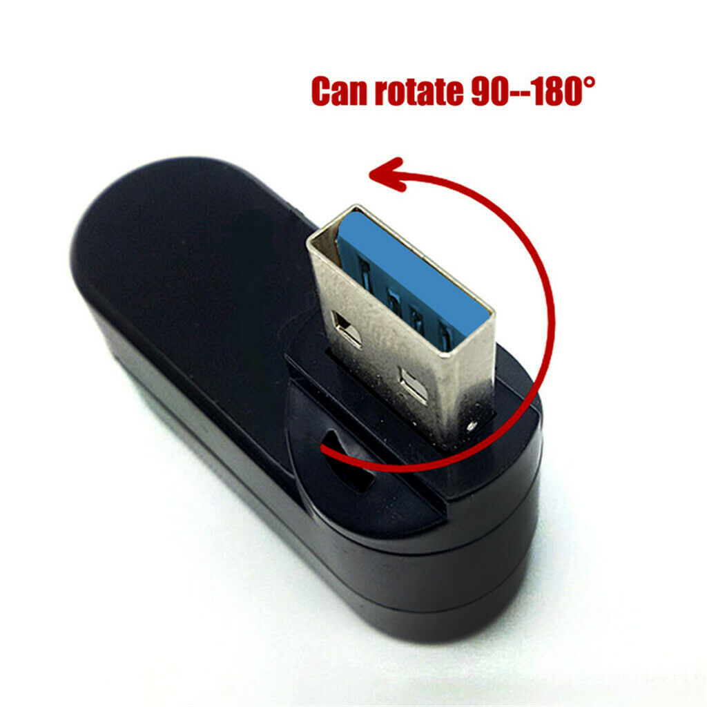2X 180 Degree Rotatable 3 Ports HUB USB 3.0 + 2 USB 2.0 Adapter Splitter Black