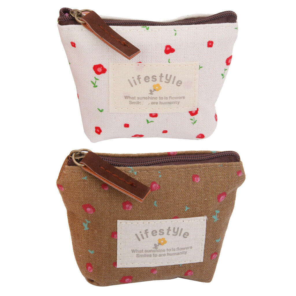 2pieces Girls Lady Coin Purse Bag Change Bag of Flower Pattern