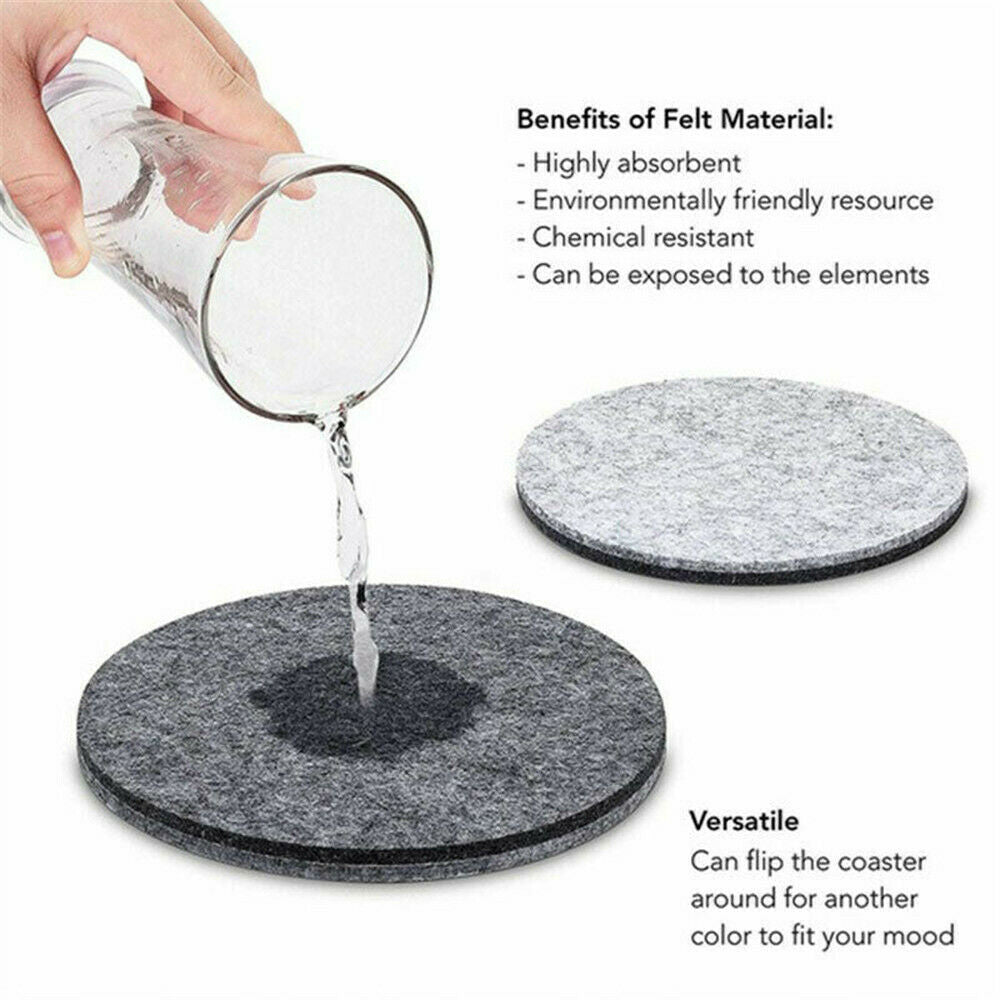 10pcs Pads Coaster Mat With Holder Round Felt Anti Slip Drink Coffee Tea Cup Pad
