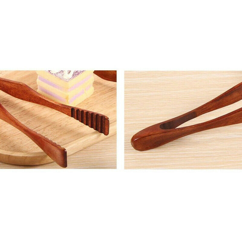 Wooden Clip Cooking Kitchen Tongs Food BBQ Tool Salad Bacon Steak Bread C.l8