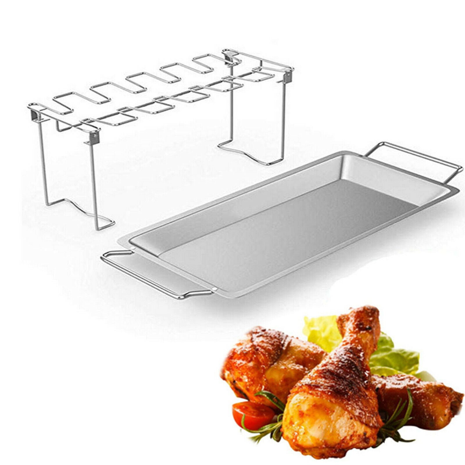 Collapsible Chicken Leg & Wing Holder BBQ with Drip Tray Camping Party