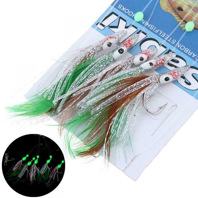 5Pcs 1/0# Octopus Rigs Glow in the Dark Baits Fishing Lures Catch Hooks Sea Bass