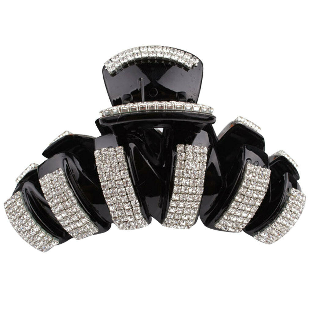 Ladies Popular Full Crystal Rhinestone Large Black Hair Claw Clip Clamps