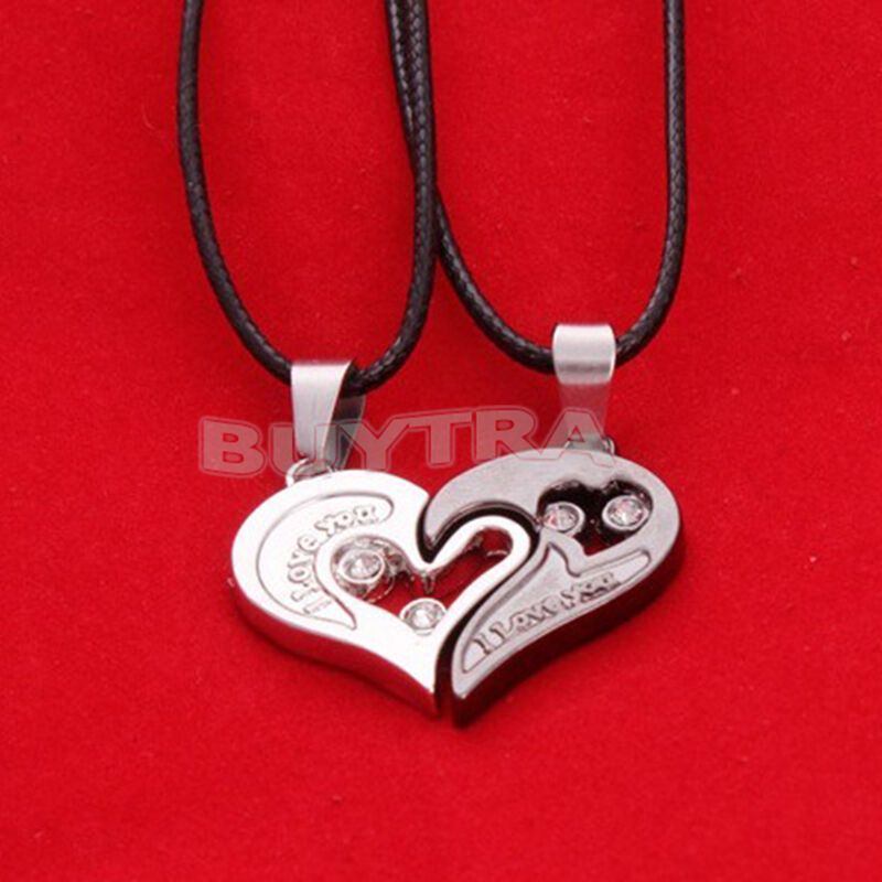 Trendy His and Hers Stainless Steel Heart Pendant Couples Love Necklac.l8