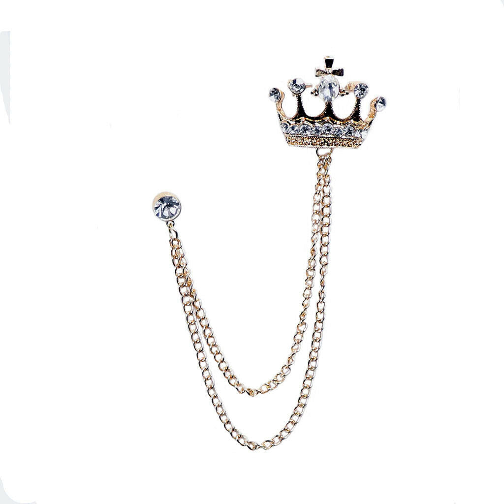 Charming Chain Brooch Crown Crystal Women Mens Tassel Brooch Pin Corsage
