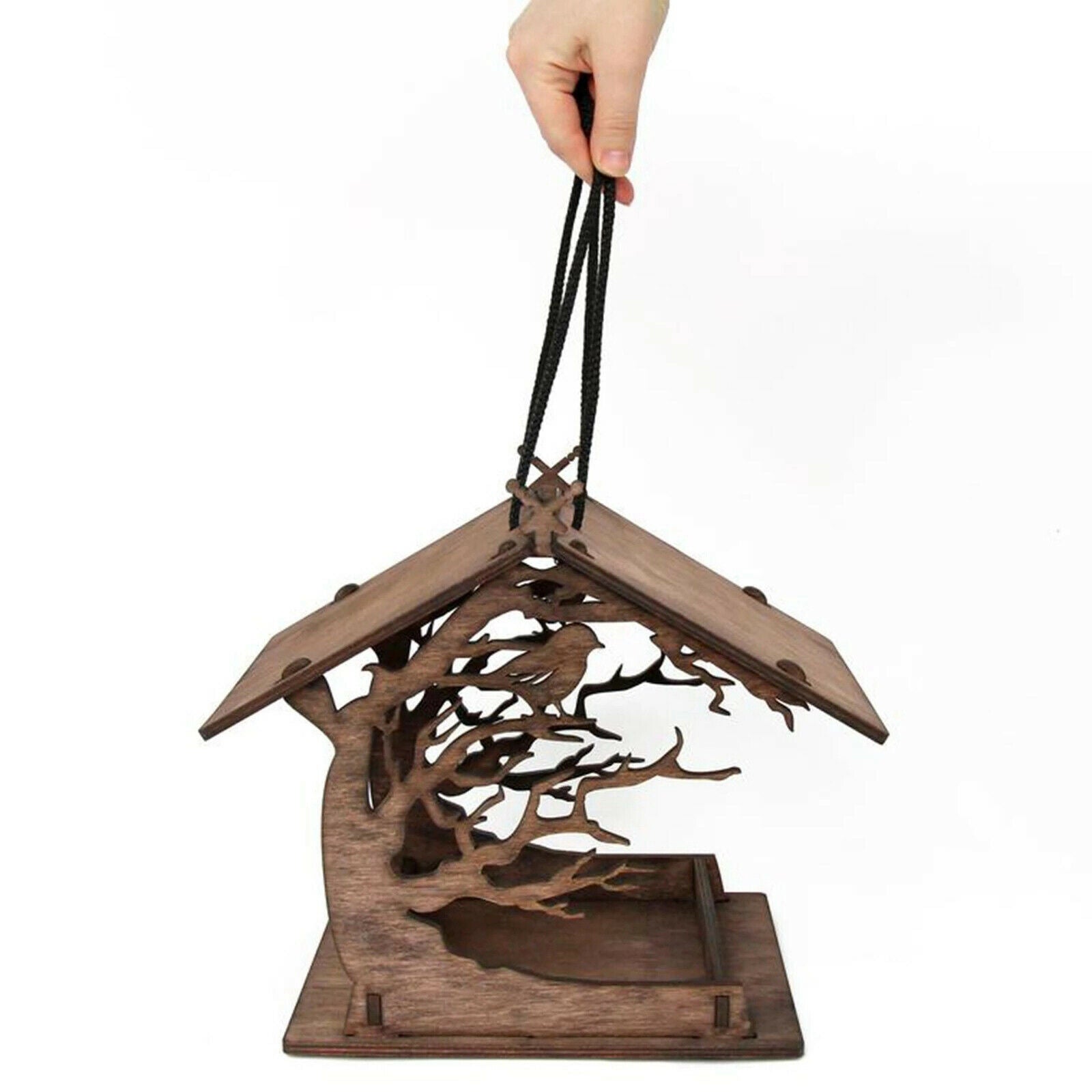 Handmade Wood Bird Feeder Attractive Outdoor Ranch Tree Villa Decoration