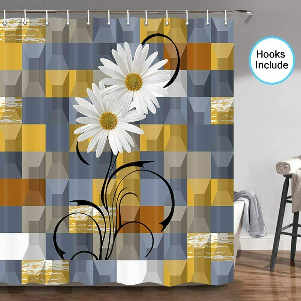 Daisy Flower Against Colorful Geometric White Daisy Field Blooms Shower Curtain