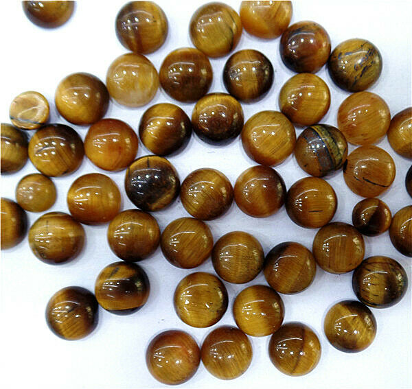 100Pcs 8mm Wholesale Natural Brown Tiger Eye Gem Round Cab Cabochon HH7054