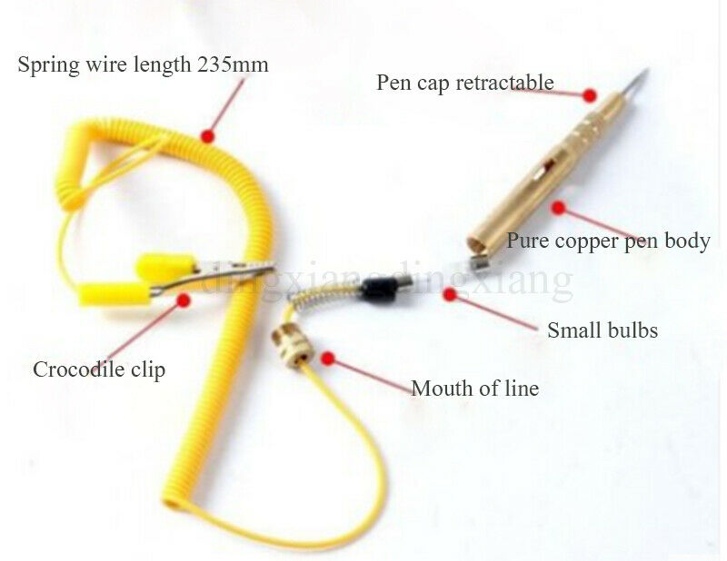 1set Car Electric Pen Circuit Tester Copper Test Light Line Maintenance 6-12-24V