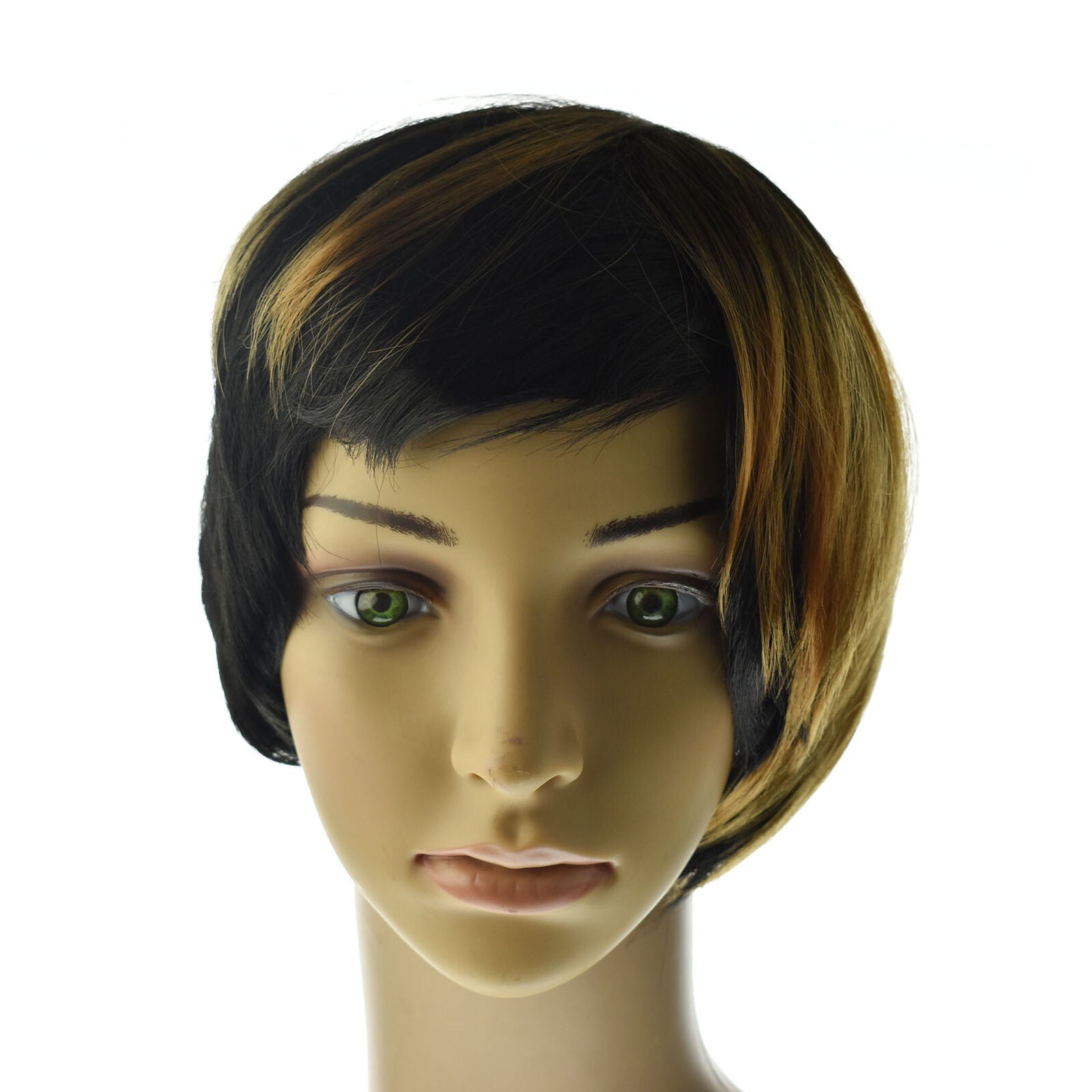 Real Remy Pixie Hair Full Wig Natural Short Cut Wavy Ombre Black Modern Style