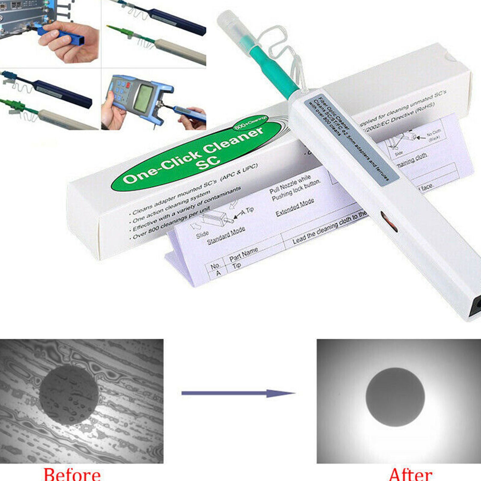 One Click Fiber Optic Cleaner Pen SC,ST,FC 2.5mm 800 Cleans NBN FTTH