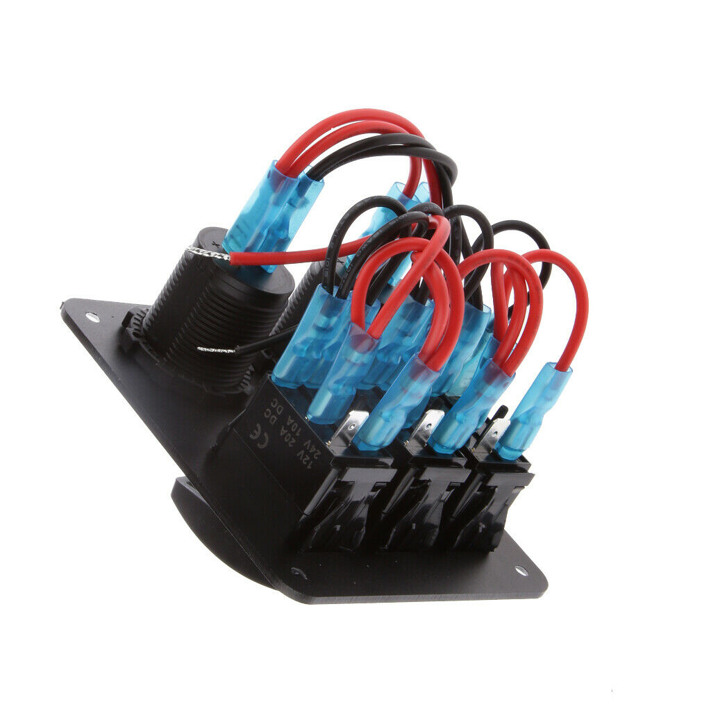 3 Gang Blue LED Car Marine Boat 4-USB Socket Plug Charger on-off Rocker Switch