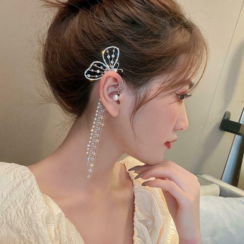 Long Chain Tassel Threader for Women Teen Girls gift Butterfly Ear Clip Jewelry