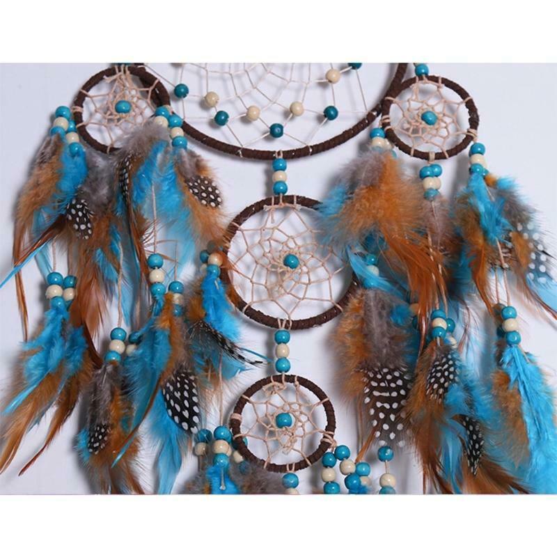 5 Rings Large Dream Catcher with Feather Boho Wall Hanging for Bedroom Decor