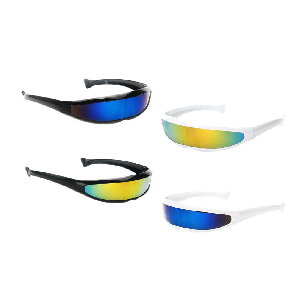 4x 80s Futuristic Sunglasses Party Monoblock Glasses Eyewear Funny Dress up