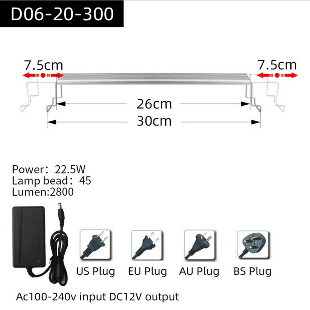 Aquarium Light Full Spectrum Lamp Extendable Bracket for 12-18" Fish Tank EU