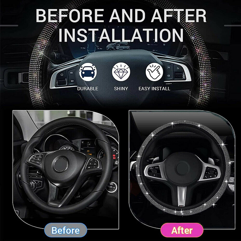Car Steering Wheel Cover Rhinestones Breathable Anti-Slip Wheel Protector Cover