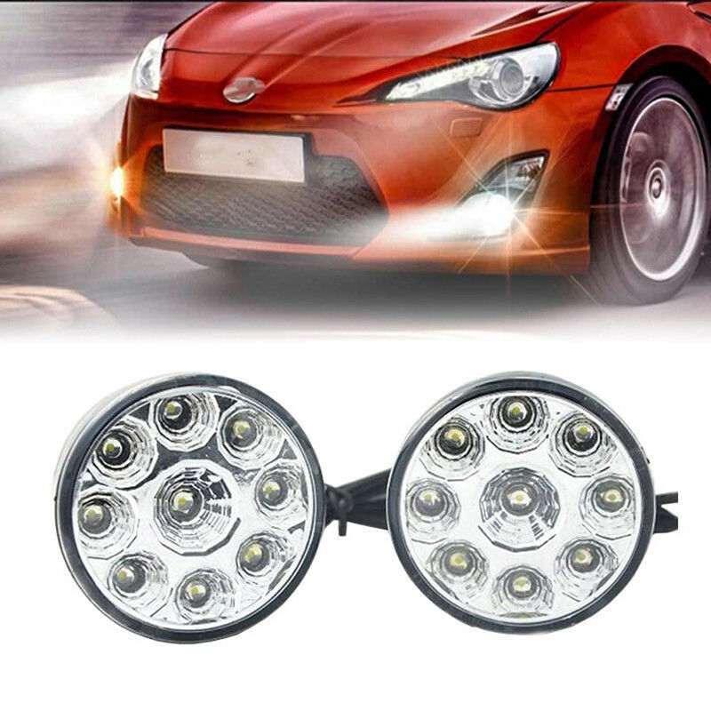 2x 9LED DRL Car Fog Lamp Round Driving Running Daytime Light Head Light Whit Fx