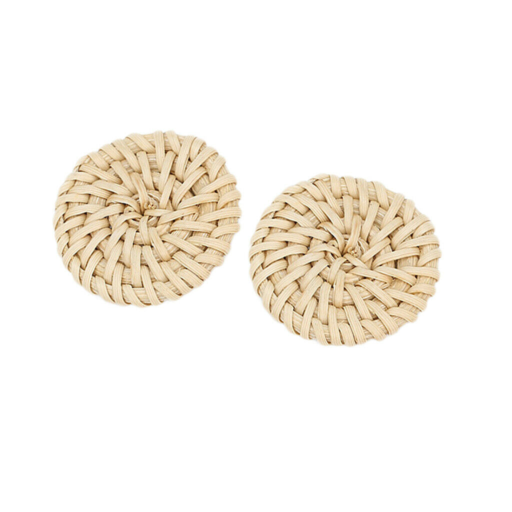 3 Assorted Shapes Rattan Earring DIY - Light Yellow, Round